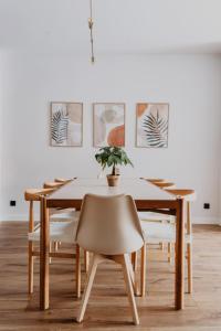 a dining room table with a potted plant on it at Apartamento Maya Merida in Mérida