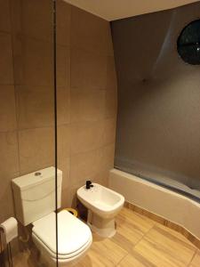 ein Badezimmer mit Toilette und Badewanne in der Unterkunft Glamping Vaqueros in Vaqueros