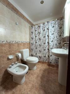 a bathroom with a toilet and a sink at Departamento Torraca VII in Comodoro Rivadavia +8 photos