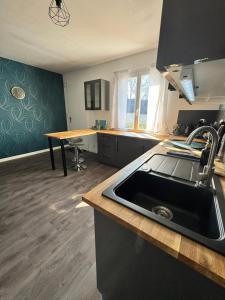 a kitchen with a sink and a counter top at Le miroir des désirs in Argentré-du-Plessis