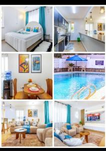 a collage of pictures of a living room and a pool at Executive 1bedroom Embu by Tsparks in Embu