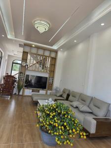 a living room with a couch and a tv at Đức Khoa Villa Phu Quoc in Phú Quốc