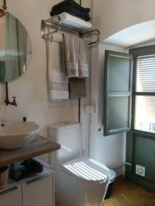 a bathroom with a sink and a toilet and a mirror at Corredera Travel 5 in Córdoba +12 photos