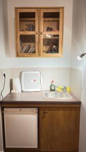 a kitchen counter with a sink and a cabinet at Villa Lochia - Το Πέτρινο του Θωμά in Rámia +22 photos