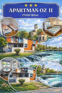a collage of pictures of a house and a river at Apartman OZ II in Bihać