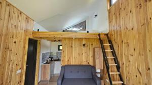 a tiny house with a staircase in a room at Nord Hill in Poiana Negrii