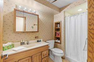a bathroom with a toilet and a sink and a mirror at Featherstone in White Bear Lake +51 photos