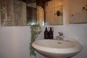a bathroom with a sink with bottles on it at Il Nido in Valdisotto