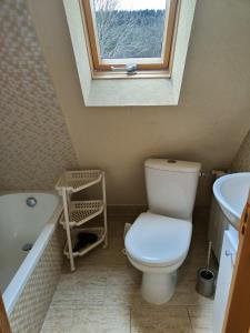 a bathroom with a toilet and a sink and a window at Kraina Szczęśliwości in Zawoja +31 photos