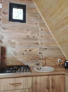 a bathroom with a sink and a stove at vila pataraia in Martvili +39 photos