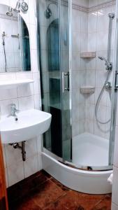 a bathroom with a shower and a sink and a shower at Dabki Village - Villa Rena in Dąbki +71 photos