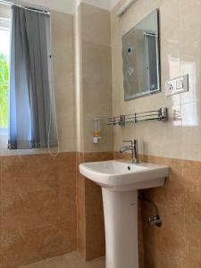 a bathroom with a sink and a mirror at The Rustic Inn Kaziranga in Kāziranga