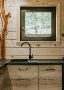 a kitchen with a sink and a window at Cisza Traw in Rabka-Zdroj +30 photos