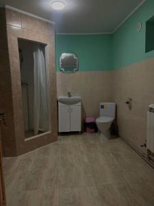 a bathroom with a toilet and a sink at Pryhirska Sadyba in Torunʼ +18 photos