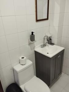 a white bathroom with a toilet and a sink at Cómodas Casas en el centro de Coatepec Veracruz in Coatepec +19 photos