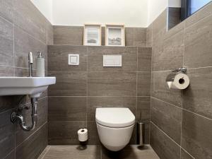 a bathroom with a toilet and a sink at Sauna Chalet 9B in Obermöschach +44 photos