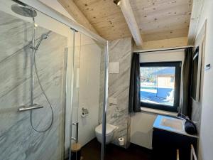 a bathroom with a shower and a toilet and a sink at Obermöschach 6B in Obermöschach +45 photos