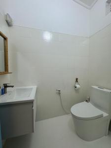 a white bathroom with a toilet and a sink at Thulusdhoo Garden Villa in Thulusdhoo +12 photos