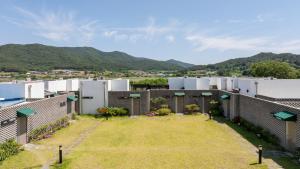 an aerial view of the backyard of a house at Buan Cordelia Pool Villa Pension in Buan