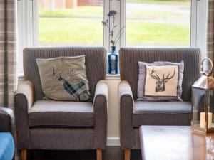 two chairs sitting in a living room with pillows at The Cairngorm - Ukc5051 in Aviemore