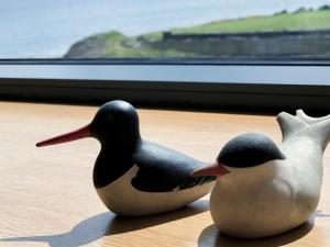 two rubber ducks sitting on a table near a window at Dunmore Villa-Uk36498 in Tarbert