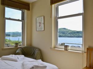 a room with a bed and two windows with a view at Tigh Beg in Lerags