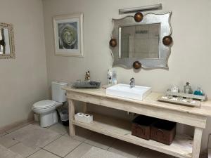 a bathroom with a sink and a mirror at Twilight Cottage in Plettenberg Bay +47 photos