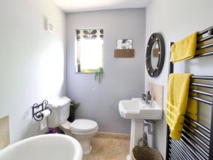 a bathroom with a white toilet and a sink at The Stable At Hilltop Farm in Mottisfont