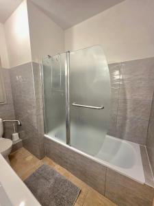 a bathroom with a shower and a tub and a toilet at Your home in Pardes Hanna in Pardes H̱anna +53 photos