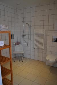 a bathroom with a shower and a toilet at Hôtel La Porte Saint Pierre-Logis Hôtel Intra Muros in Saint Malo
