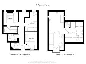 two black and white floor plans of a house at 1 Monkbar Mews - Uk2690 in York +2 photos