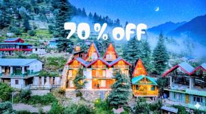 a picture of a house with the words percent off at The Tree Hub Jibhi in Jibhi