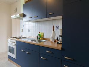 a kitchen with blue cabinets and a sink at Beautiful Apartment in Morscheid Riedenburg in Morbach
