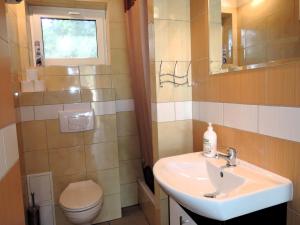 a bathroom with a sink and a toilet at Holiday House in Szczecin at the lake with parking space for 4 persons in Szczecin