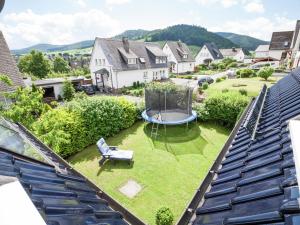 an aerial view of a yard with a gazebo at Holiday flat in Bodefeld near the ski area in Schmallenberg