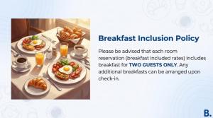 a breakfast inclusion policy plates be adjusted that each room reservation breakfast included dishes at Asteria Melaka by Attic Suite in Malacca