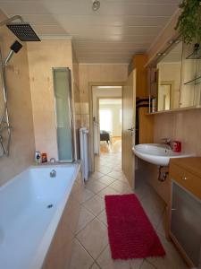 a bathroom with a large tub and a sink at Urlaubsort Fränkisches Seenland in Haundorf +21 photos