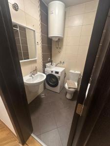 a bathroom with a toilet sink and a washing machine at Ada Corner in Belgrade +9 photos