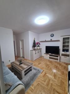 a living room with a couch and a tv at Plavi Safir stan in Bijeljina