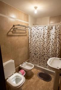 a bathroom with a toilet and a sink at Apart Hotel Belgrano in Perico +17 photos
