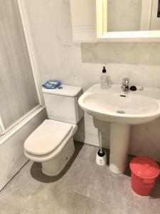 a bathroom with a white toilet and a sink at Las Alas in Avilés