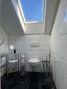 a bathroom with a toilet and a skylight at Weingut Sauer-Kettermann in Enkirch +81 photos