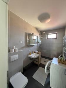 a bathroom with a white toilet and a sink at Apartman "WALKOW", SELF CHECK IN, FREE PARKING in Vukovar +17 photos