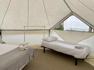 a room with two beds in a tent at wecamp Cala Montgó in L'Escala +78 photos