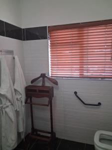 a bathroom with a toilet and a window at Bohemian Guesthouse - Pretoria in Pretoria