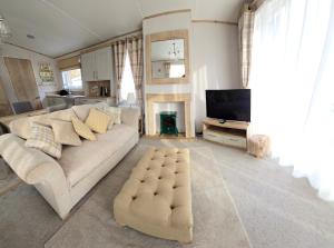 a living room with a couch and a television at Thurston Manor Holiday Park - Woodlands 1 in Innerwick