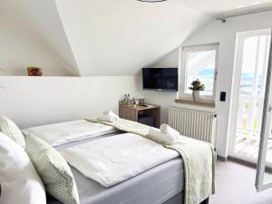 ein Schlafzimmer mit zwei Betten und einem Fernseher an der Wand in der Unterkunft Inklusions- und Panorama Hotel Kochsberg in Grebendorf