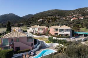 arial view of a villa with a resort at Ionian Nest Studio in Pogoniá