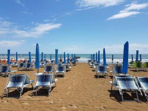a row of chairs and umbrellas on a beach at Hotel Oasi Verde in Lido di Jesolo