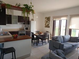 a kitchen and living room with a couch and a table at corali in Tersephanou